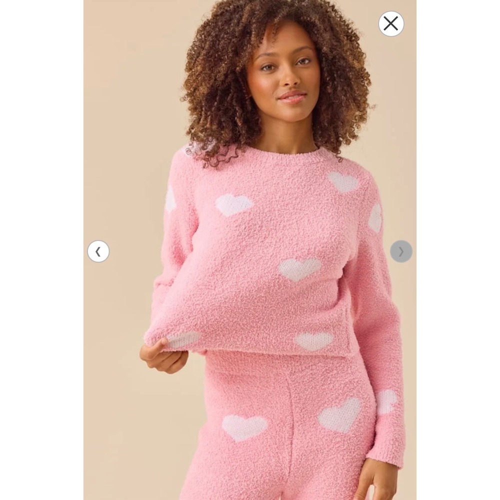 Altar'd State Pink Heart Fuzzy Knit Cropped Sweater Size XXS New With Tags